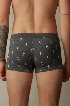 New ⌛ Intimissimi Men Panda Boxers In Stretch Supima® Cotton Graphite Grey Heather Panda Print ✔️
