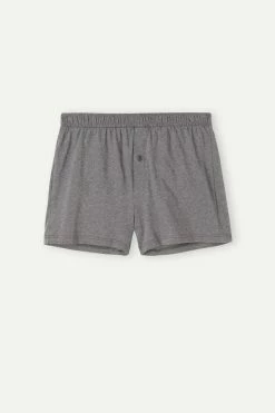 Promo ⭐ Intimissimi Men Solid Color Cotton Jersey Relaxed Fit Boxers Heathered Graphite Grey 👍