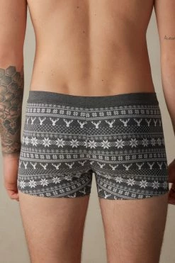 Best deal 🎉 Intimissimi Men Norwegian Pattern Boxers In Stretch Supima® Cotton Graphite Grey Heather Fair Isle Print 🔥