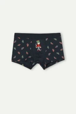 Hot Sale 🛒 Intimissimi Men Nutcracker Boxers In Stretch Supima® Cotton Midnight Blue Nutcrackers Print 🥰