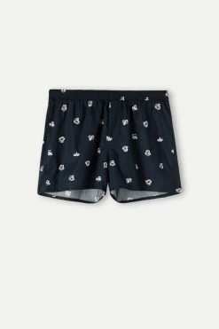 Hot Sale ✨ Intimissimi Men ©Disney All Over Mickey Faces Boxers In Cotton Cloth Midnight Blue Mickey Faces Print 😉