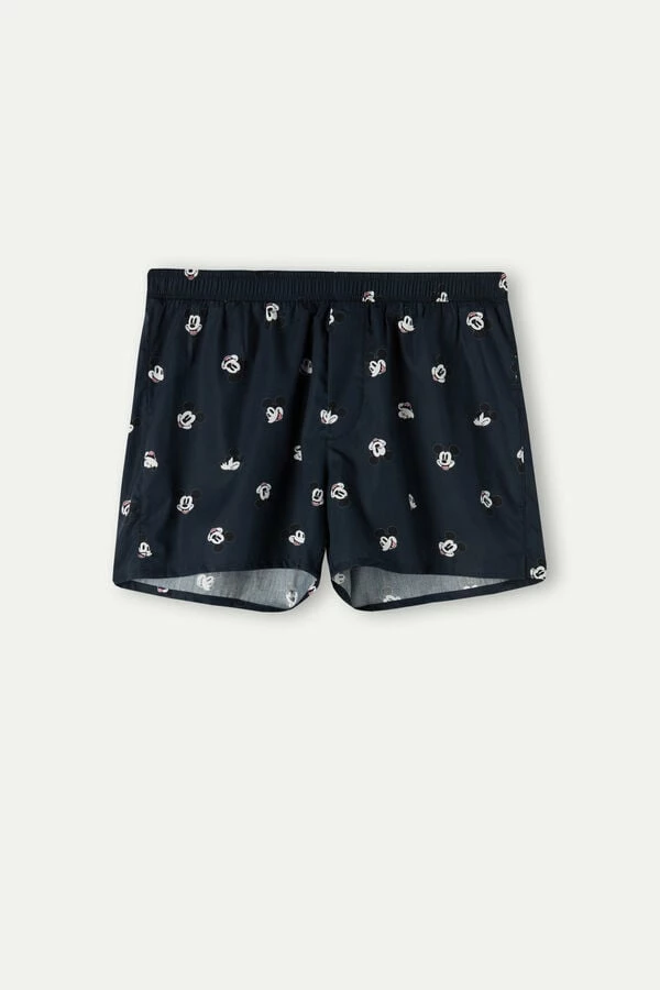 Hot Sale ✨ Intimissimi Men ©Disney All Over Mickey Faces Boxers In Cotton Cloth Midnight Blue Mickey Faces Print 😉