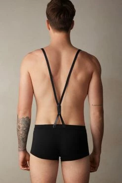 Best Pirce 👍 Intimissimi Men Boxers With Suspenders In Stretch Supima® Cotton Black 💯