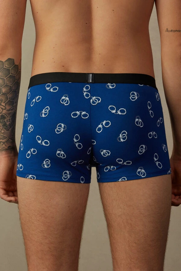 Flash Sale 🎁 Intimissimi Men Handcuff Boxers In Stretch Supima® Cotton Blue Handcuff Print 🔥 - Image 3