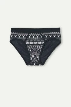 Hot Sale ⭐ Intimissimi Men Norwegian Pattern Briefs In Stretch Supima® Cotton Midnight Blue Fair Isle Print 🥰