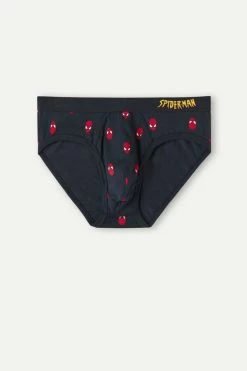 Best Sale 🥰 Intimissimi Men Spider-Man Briefs In Stretch Supima® Cotton Midnight Blue Spider-man Mask Print 🥰