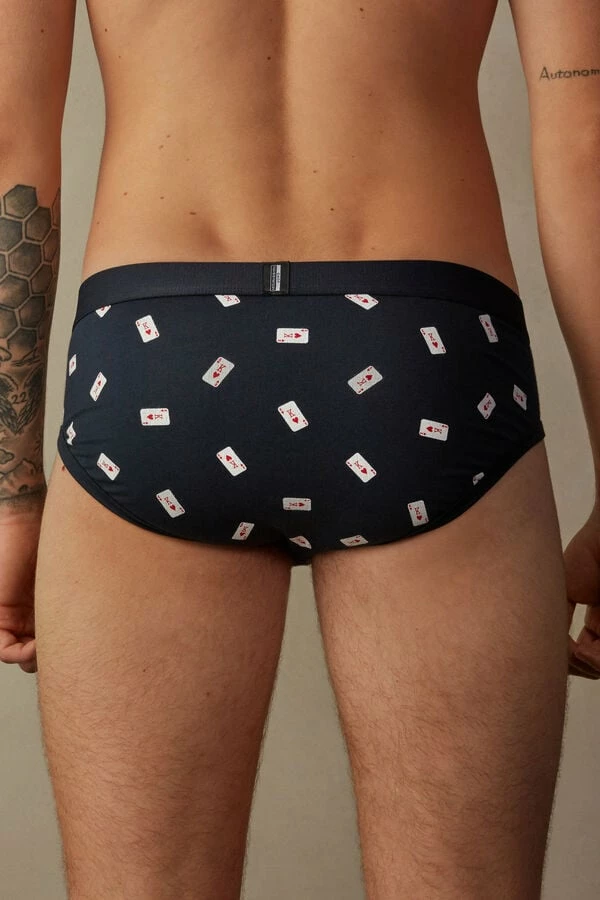 Best Sale ✨ Intimissimi Men King Of Hearts Briefs In Stretch Supima® Cotton Midnight Blue King Of Hearts Print ⭐ - Image 3