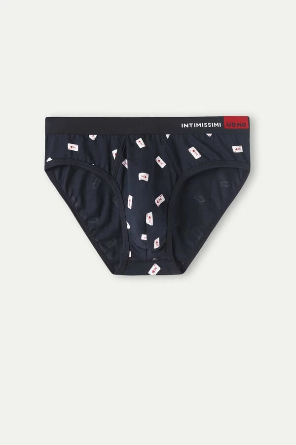 Best Sale ✨ Intimissimi Men King Of Hearts Briefs In Stretch Supima® Cotton Midnight Blue King Of Hearts Print ⭐
